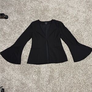 Roz & Ali Black Bell Sleeve Open-Front Blazer Flare Sleeve High Quality Material